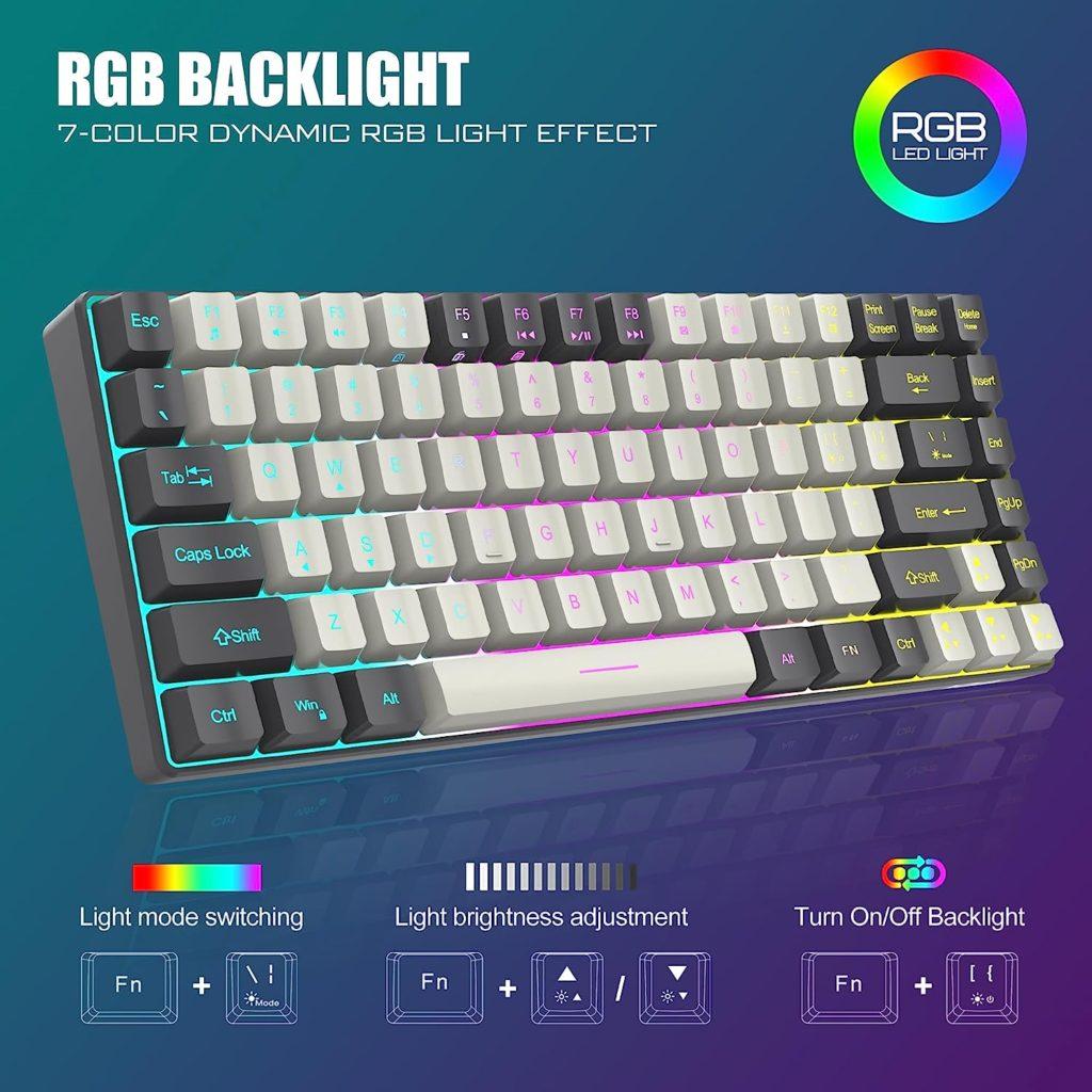 RedThunder K84 Wireless Keyboard and Mouse Combo, RGB Backlit Rechargeable Battery, 75% Layout 84 Keys TKL Ultra Compact Gaming Keyboard Lightweight 7200 DPI Honeycomb Optical Mouse (White-Gray)