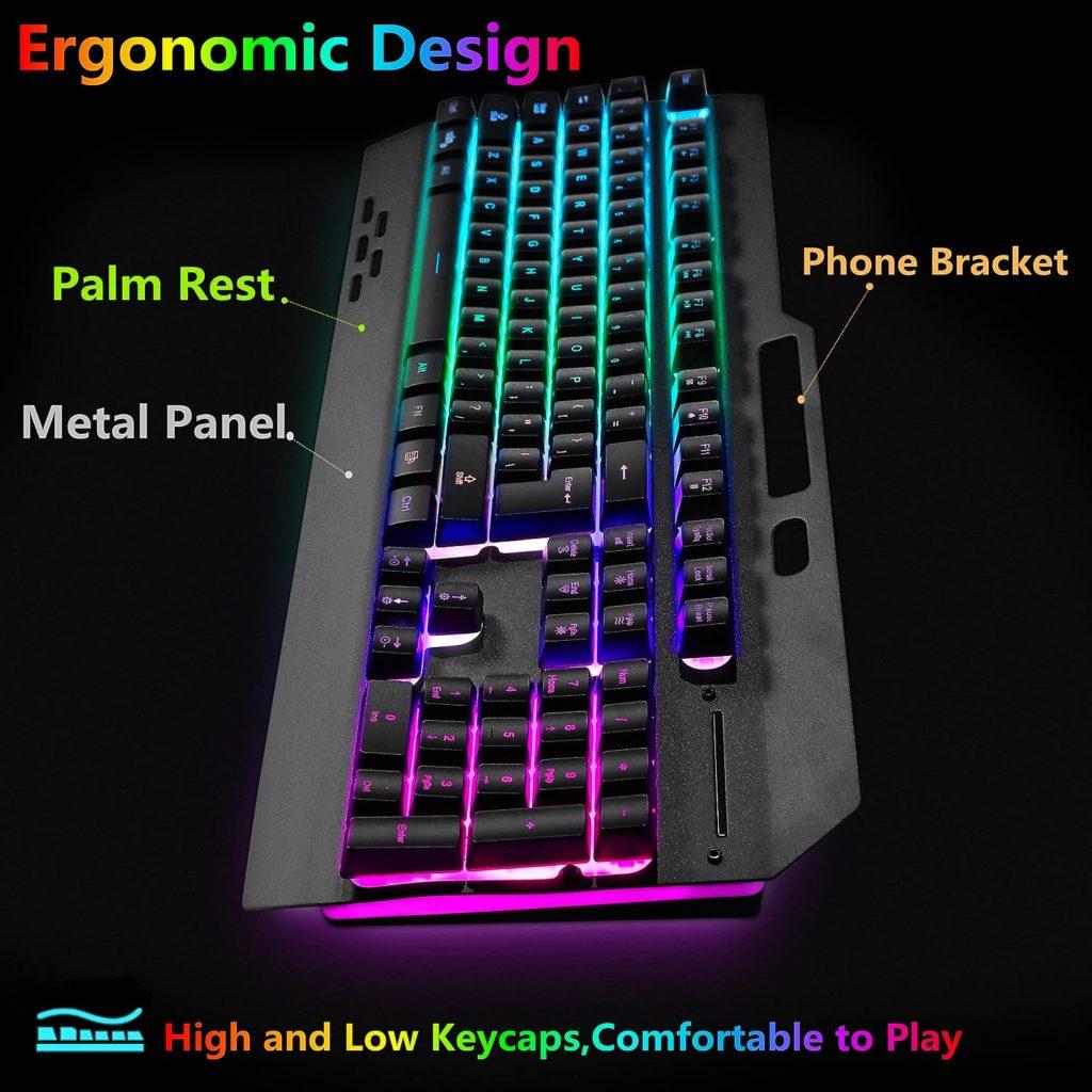 Wireless RGB Gaming Keyboard and Mouse - Rechargeable Backlit Keyboard Mouse Long Battery Life,Metal Panel Mechanical Feel Keyboard with Palm Rest,7 Color Gaming Mouse and Mouse Pad for Game and Work