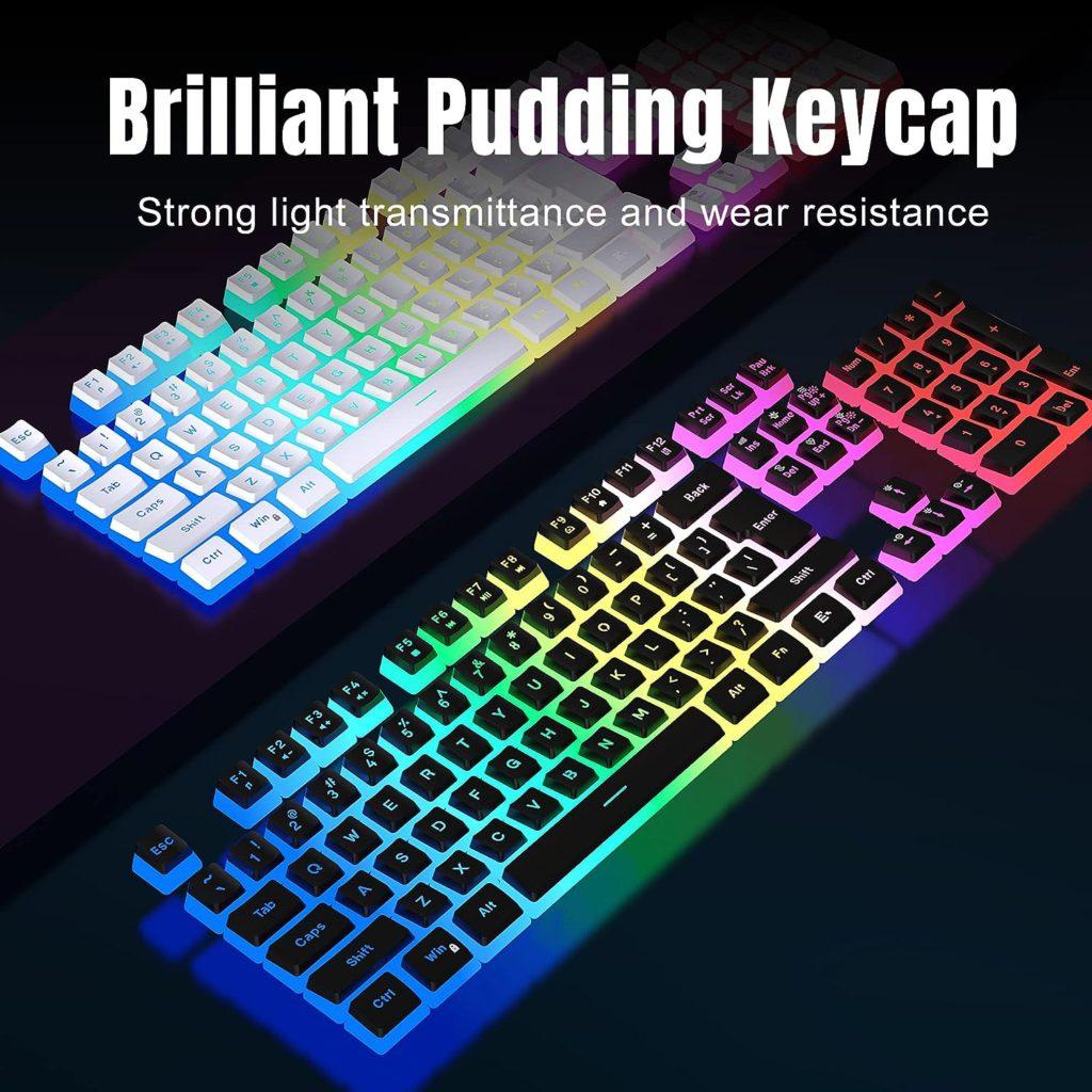 DGG Wireless Gaming Keyboard and Mouse Combo, RGB Rechargeable 3000mAh Battery, Pudding Keycaps Anti-ghosting Keyboard + 7D 4800DPI Vertical Feel Wireless Mouse for PC Gamer (Black)