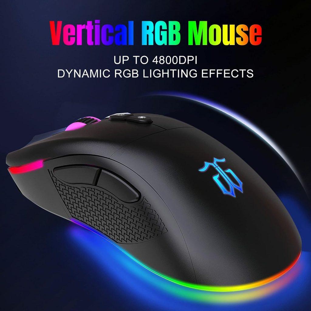 DGG Wireless Gaming Keyboard and Mouse Combo, RGB Rechargeable 3000mAh Battery, Pudding Keycaps Anti-ghosting Keyboard + 7D 4800DPI Vertical Feel Wireless Mouse for PC Gamer (Black)