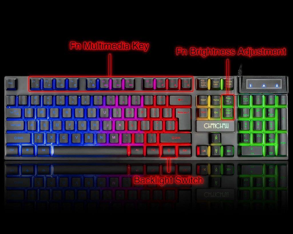 Keyboard and Mouse Gaming LED Wired Combo with Emitting Character Keyboard 4800DPI 2 Side Button USB Mouse Rainbow Backlit Mechanical Feeling Compatible with PC Raspberry Pi Mac Xbox one ps4